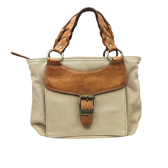 Eddie Bauer Canvas & Leather Small Tote Braided Double Handles Buckle Accent - Picture 1 of 16
